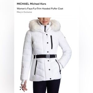 Michael Kors White Down Fur Puffer Coat